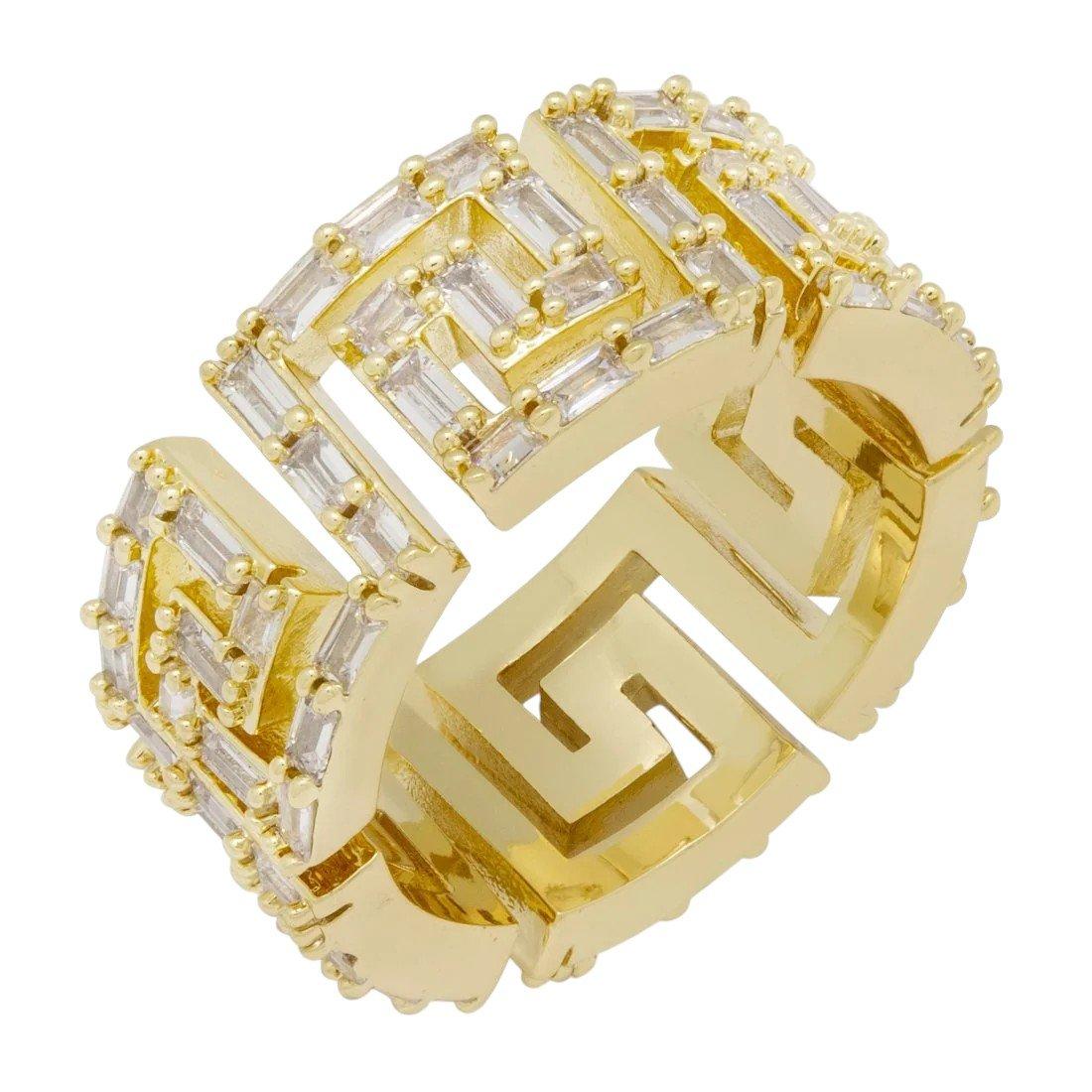 King Ice Iced Greek Key Ring - Gold - GOLD